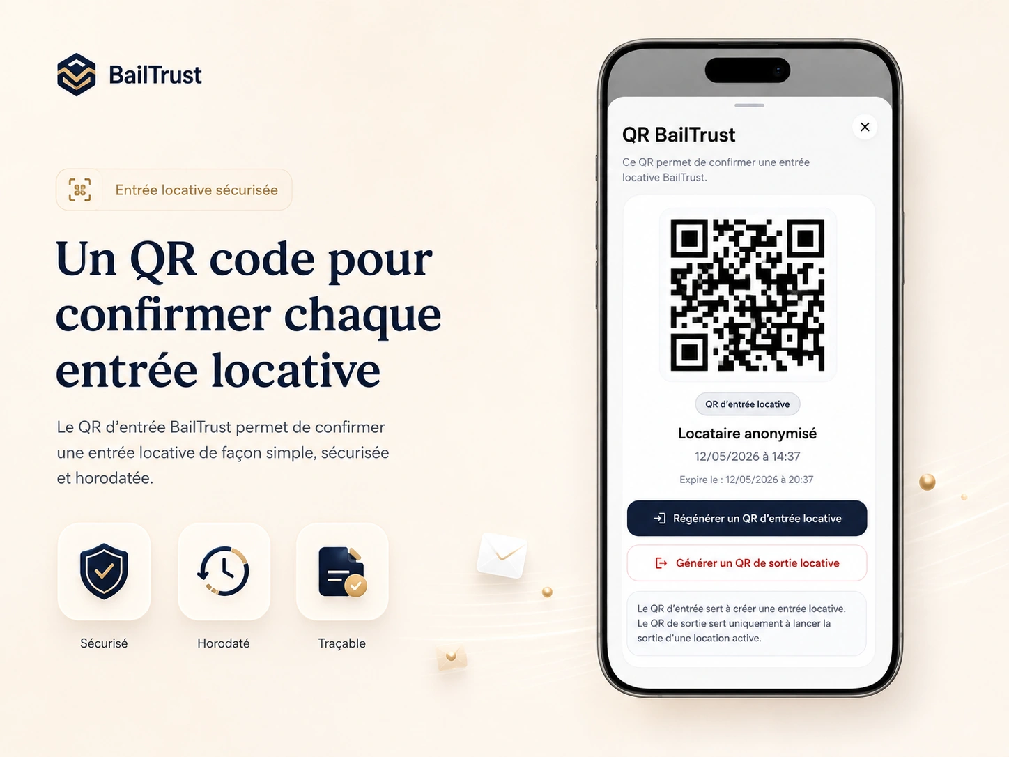 Démonstration BailTrust du parcours QR entrée et sortie
